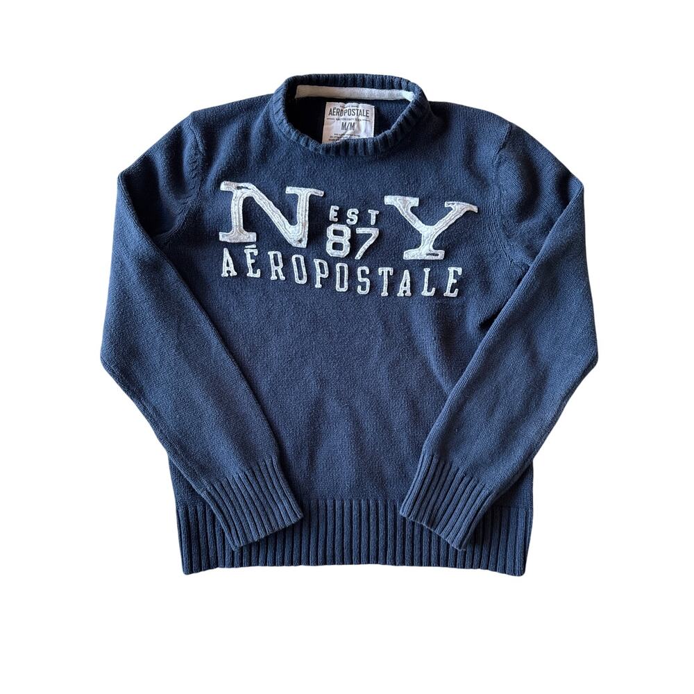 Aeropostale Medium Navy Knit Sweater Embroidered Logo
